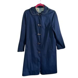 Vintage 1950s–60s Reversible Swing Coat – Peter Pan Collar, Navy, Floral, Size M